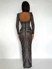 Evening Dresses: Glitter Mesh See Through Party Maxi Dress For Women