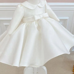 Baby Girl Princess Silk Peter Pan Collar Dress Long Sleeve Child Vintage Bow