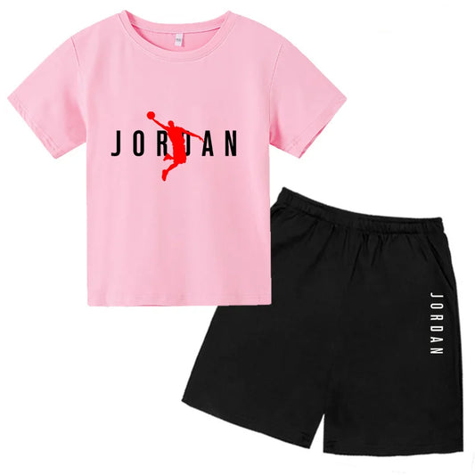 Basketball star Printing Children's T-shirt Tops +Shorts Fashion Leisure Clothing Toddler 3-12 Year Boys Girls Round neck Set