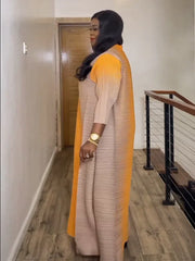 Formal attire Dresses: Maxi Pleated Miyake Dresses Women Color Contrast O-Neck