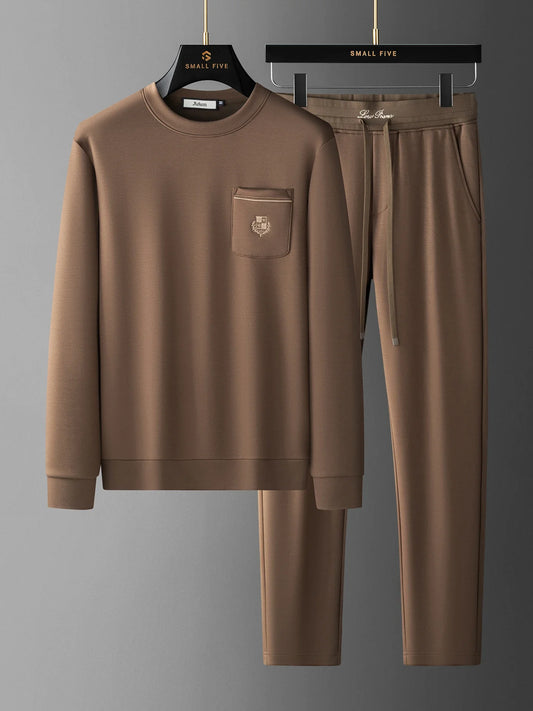 JSBD Autumn Light Luxury Italian Old Money Style Two-piece comfortable air-layer cotton men's sweatshirt casual sportswear set