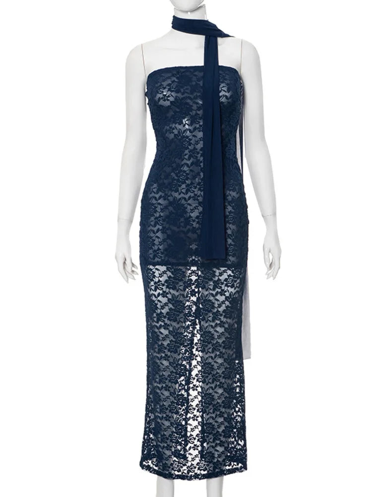 Formal attire Dresses: Off Shoulder Lace See Through Party Evening Maxi Dress