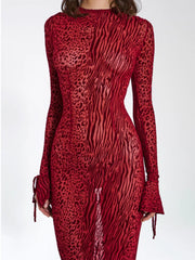 Formal attire Dresses: Back Mesh Dress For Women Print Elegant Female