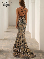 Evening Dresses: Maxi Evening Dress Elegant Women Spaghetti Strap V Neck Side