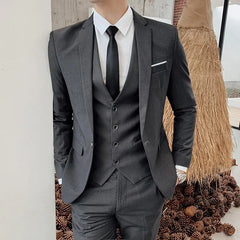 Men's Business Casual (suit + Vest + Trousers) Solid Color Fashion