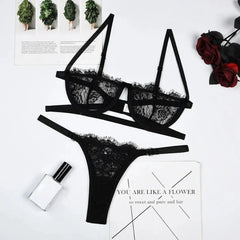 Lingerie Woman Lace Transparent Underwear Fairy Embroidery Brief Sets