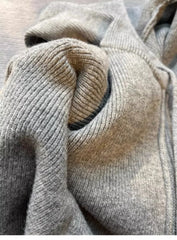 Gray Hooded Sweater Coat Women Spring Autumn Double Zipper Long Sleeve