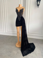 Homecoming Dresses: Women Homecoming Gowns Black Velvet Short Prom Dresses