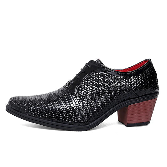 Formal Shoes For Man Lace up Thick Heel Business Taller Leather Shoes Party Dress