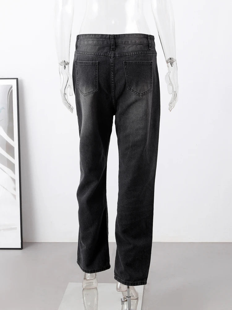 Y2k Street Jeans Women Vintage Blue High Waist Female Straight Leg Pants