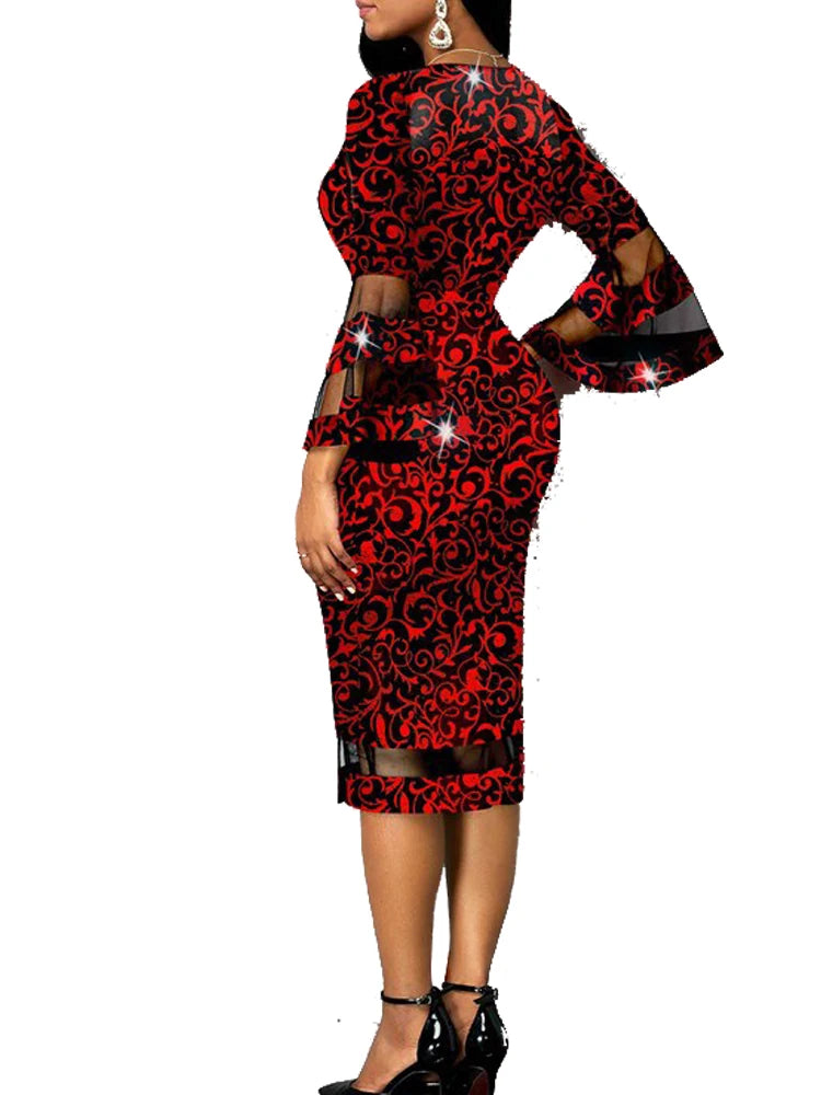 Elegant Women'S Dresses For Party Summer Vintage Flare Sleeve Print Slim