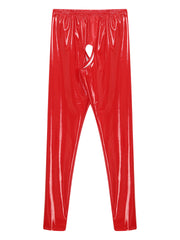 Womens Wet Look PVC Leather Open Crotch Butt Leggings High Waisted Crotchless