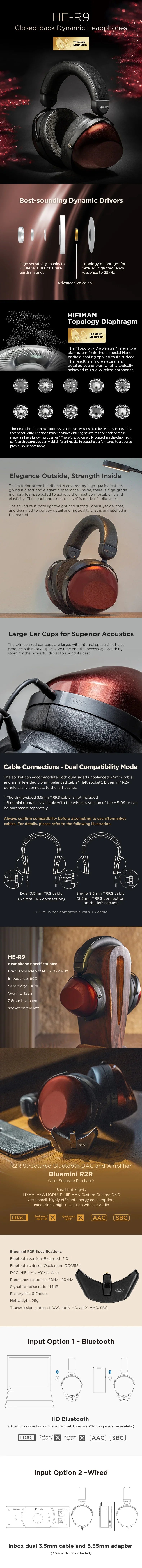 HIFIMAN HE-R9 Dynamic Closed-Back Over-Ear Headphones with Topology Diaphragm-Wired Version