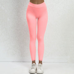 Seamless Yoga Sets Sports Fitness High V Waist Peach Hip-lifting Skinny Running