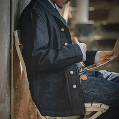 Workwear 2023 Fashion Men's American Casual Wash Denim Jacket Amekaji Vintage Blue