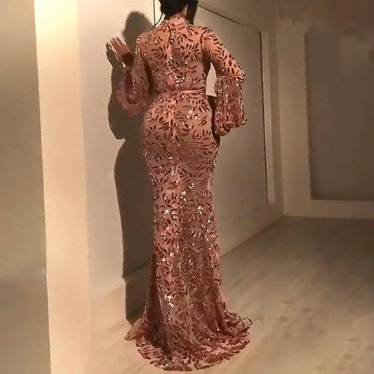 Evening wear Dresses: Long Sleeved Floor-Length of Formal Evening Prom Dress Women
