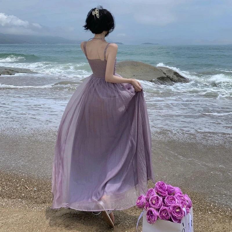Purple Fairy Evening Party Long Dress Women Vintage Dresses Ladies