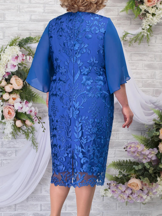 Fall Women's Plus Size Party Dress Elegant Floral Embroidery Prom Dress