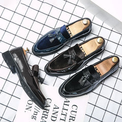 Men Leather Shoes Casual Shoes Men Tassel Flat Shoes Fashion Blue Formal