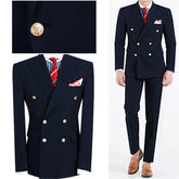 Groomsmen Suits: Suits for Men Navy Blue Fashion Peak Lapel Double Breasted