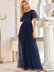 Homecoming Dresses: Women's Burgundy A-Line Sequin Mesh Leaf Maxi Prom Dress