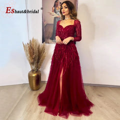 Homecoming Dresses: Elegant Burgundy Feather Evening Night Dress for Women