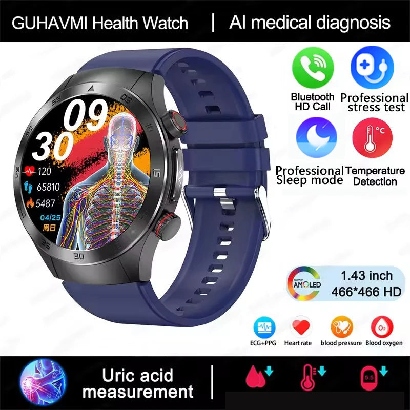 2025New Laser Therapy ECG+PPG Smartwatch For Men Women Sapphire Glass Screen Heart Rate Blood Lipid Uric Acid Health Smart Watch