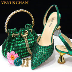 Matching Shoes and Bags: High Heels for Lady Luxury Designer Green Color