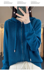 autumn and winter hooded cardigan women's knitted top loose sweater casual