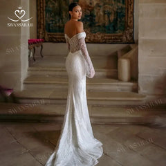 White Bridesmaid Dresses: Wedding Dress Beading Split Mermaid Detachable Train