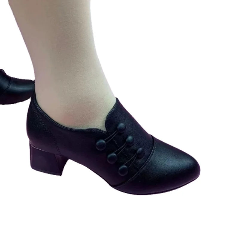 Shoes for Women Women's Heels Soft Leather Fashion Double Breasted