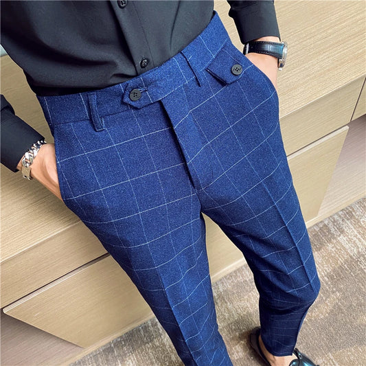Fashion High Quality Men Suit Pants Straight Spring Autumn Long Male Plaid Classic