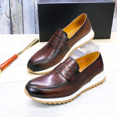 Genuine Leather Men Shoes Slip On Loafers Handmade Comfortable Fashion Casual