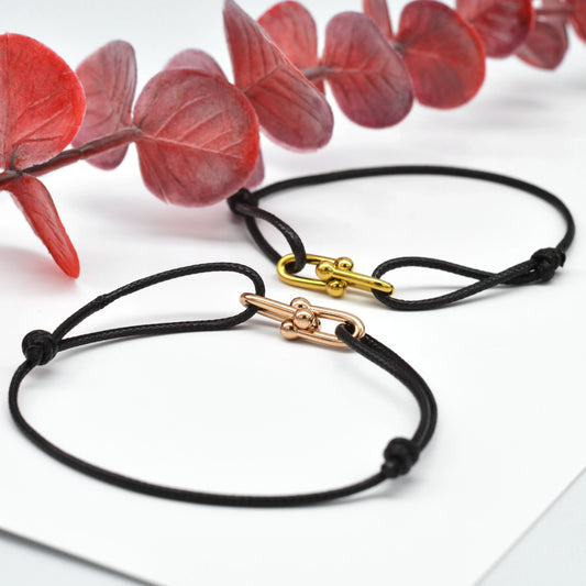 Simple Bamboo Horseshoe Buckle Bracelet Braided Ribbon Adjustable DIY Rope Bracelets Women Men Stainless Steel Jewelry