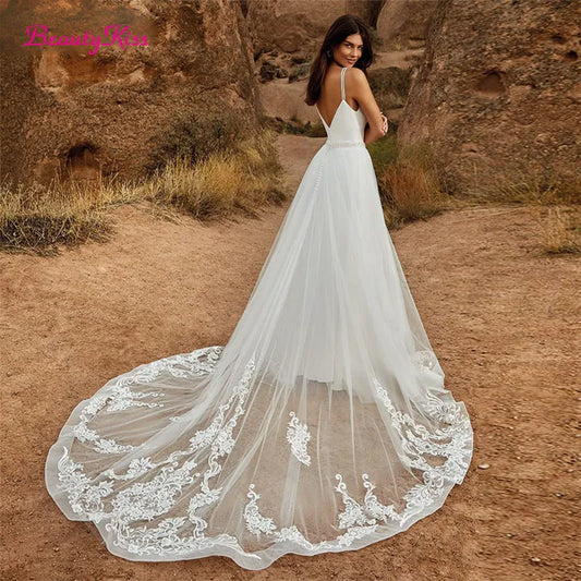 White Bridesmaid Dresses: Wedding Jumpsuit With Detachable Skirt Two Pieces