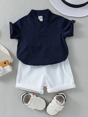 2PCS Infant Baby Boy Clothes Set White Short Sleeves T-shirt Shorts Summer Daily Casual Outfit for Toddler Suits