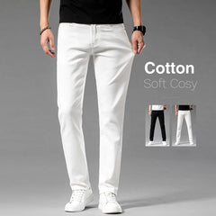 Classic Style Summer Men's Slim Fit White Jeans High Quality Business Fashion Cotton