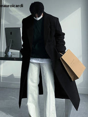 Autumn Winter Long Thick Warm Soft Fitted Woolen Coat Men Single Breasted Cool