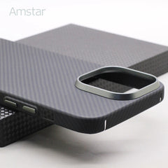 Amstar Magnetic 600D Carbon Fiber Case for iPhone 15 Pro Max 15 Pro Metal Button Aramid Fiber Cover Support Magsafe Charging