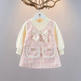 Spring Autumn Dresses For Baby Girls Cute Bow Mesh Plaid Long Sleeve