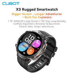Cubot X3, Sport Waterproof Smartwatch, 1.73-inch AMOLED Display, Bluetooth Calls, 900mAh Battery, Blood Oxygen, Fitness Tracker