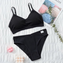 Women Top Panties Set Cotton Tops Low Waist Briefs Underwear Set Comfortable Soft