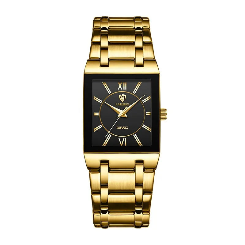 LIEBIG Luxury Quartz Wristwatches For Women Men Business Watch Simple Design Black Gold Stainless Steel Waterproof Quartz Clock