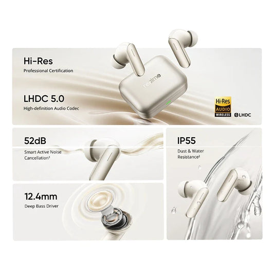 Global Version realme Buds Air 7 TWS Earphone 52dB Noise Cancellation 52 Hours Battery Life 12.4mm Bass Driver LHDC 5.0 IP55