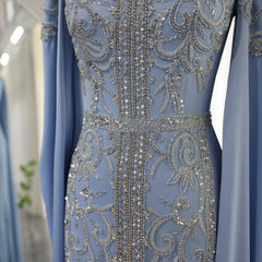 Evening wear Dresses: Sky Blue Mermaid Muslim Evening Dresses
