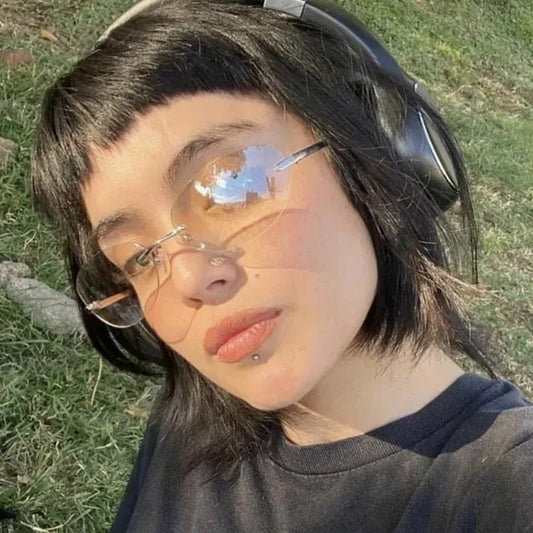 Rimless Sunglasses Women Fashion Oval 2000'S Brand Designer Sun Glasses Y2k Wrap Around Transparent Eyewear Gradient Shades