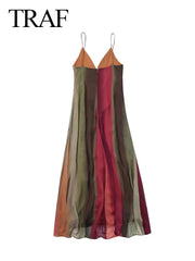 Evening Dresses: Elegant Dress Deep V Neck Spaghetti Strap Tie Dye Printed