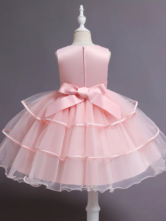 Pink Girl's floral embroidery dress sleeveless slim princess birthday party dress piano performance Wear
