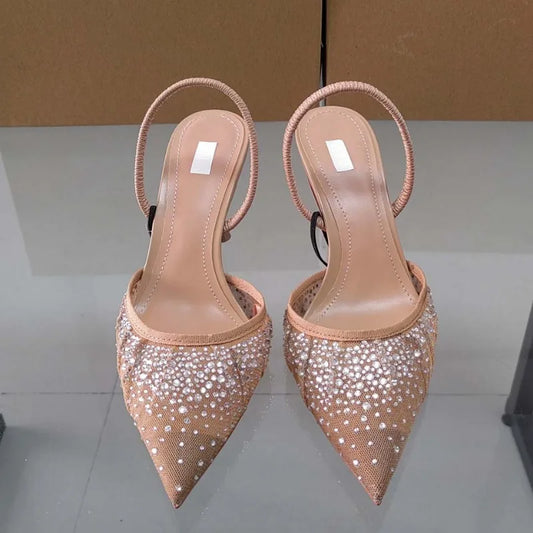 Women's Sandals Water Diamond Bright Mesh High Heels Footwear Elegant