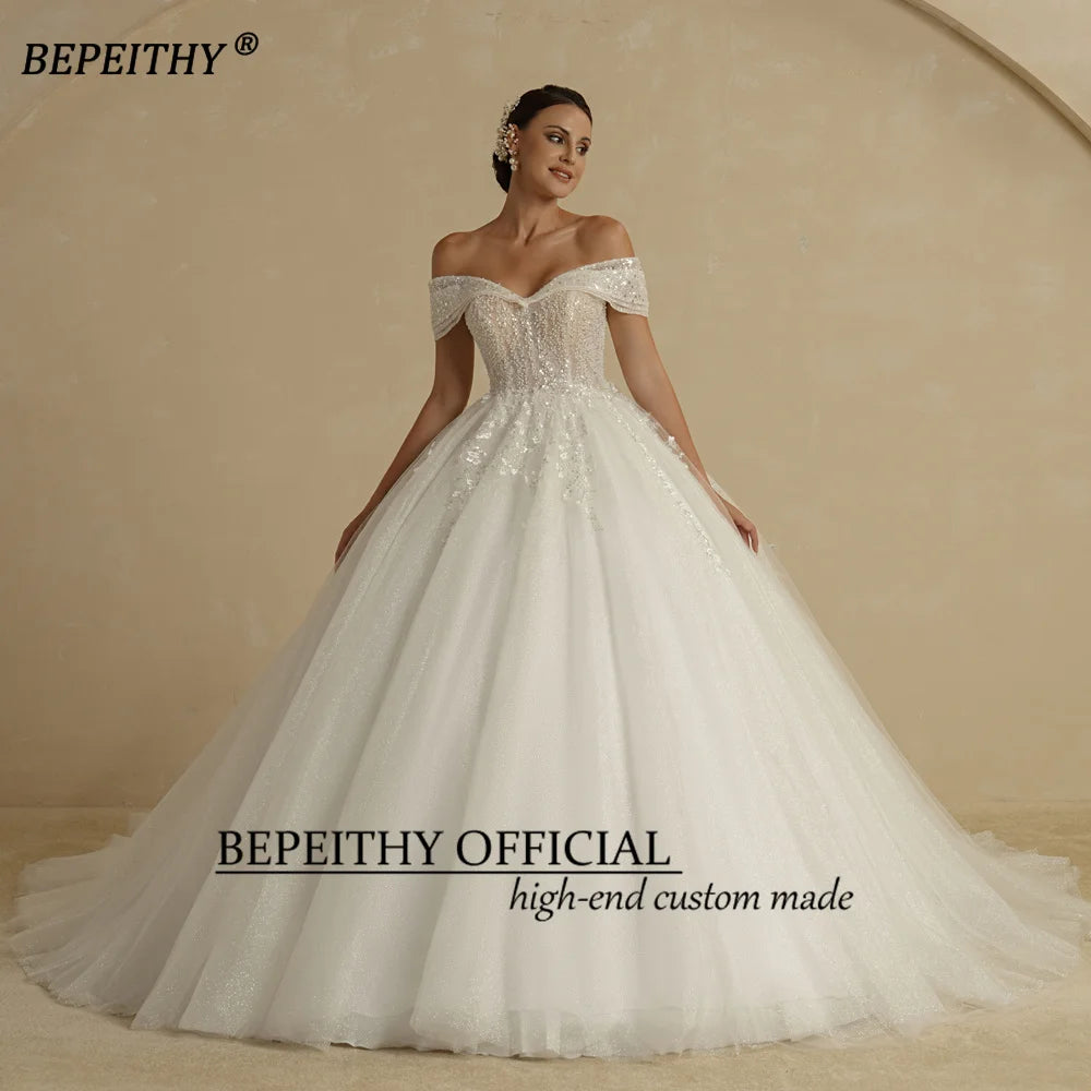 White Bridesmaid Dresses: Ivory Beading Princess Wedding Dresses For Bride